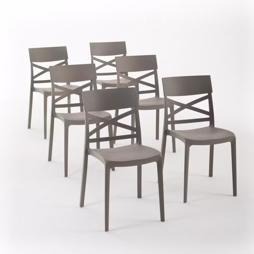 set di 6 sedie impilabili in polipropilene con fibra di vetro per esterni e giardino, bar e ristorante, cucina moderna - MARTINA - Tortora