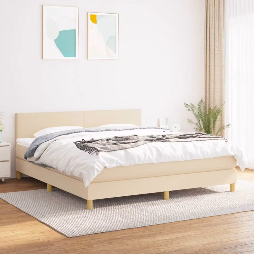 vidaXL Giroletto a Molle Ibrido con Materasso in Tessuto Beige e Bianco L/P: 160 x 200 cm
