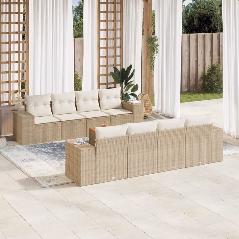 vidaXL Set Divano da Giardino 9 pz a forma di U con Cuscini Beige e Struttura in Acciaio Verniciato a Polvere