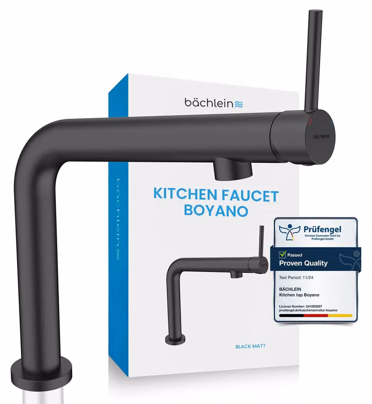 Rubinetto da cucina nero opaco, miscelatore monocomando, in ottone, girevole a 360°