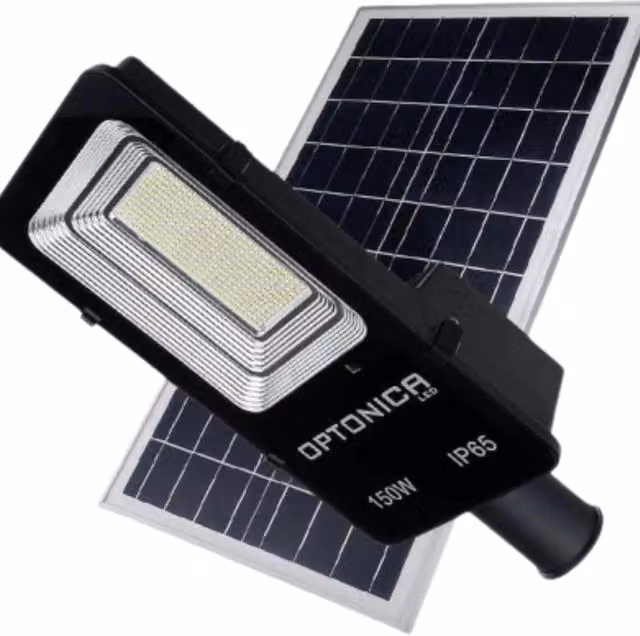 Lampione LED solare Optonica 9138 con pannello separato, colore nero, con telecomando, timer e sensore crepuscolare, ideale per giardino, protezione IP65