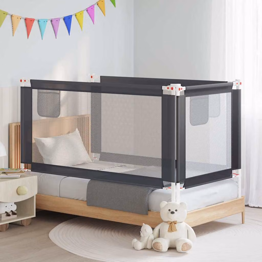 Sponda Letto Sicurezza Bambini vidaXL Grigio Scuro in Tessuto e Metallo, L: 160 cm, H: 25 cm