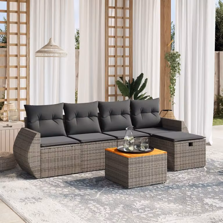 vidaXL Set Divano da Giardino a L con Cuscini Grigio in Polyrattan e Struttura in Acciaio