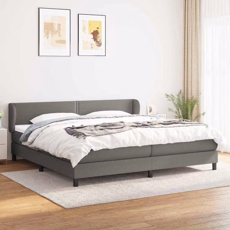 vidaXL Giroletto a Molle con Materasso Ibrido in Tessuto Grigio e Bianco L/P/H: 200 x 200 x 88 cm