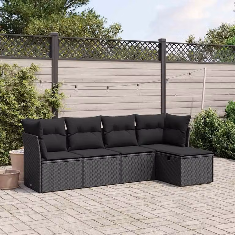vidaXL Set Divani da Giardino 5 pz a L con Cuscini in Polyrattan e Acciaio Nero