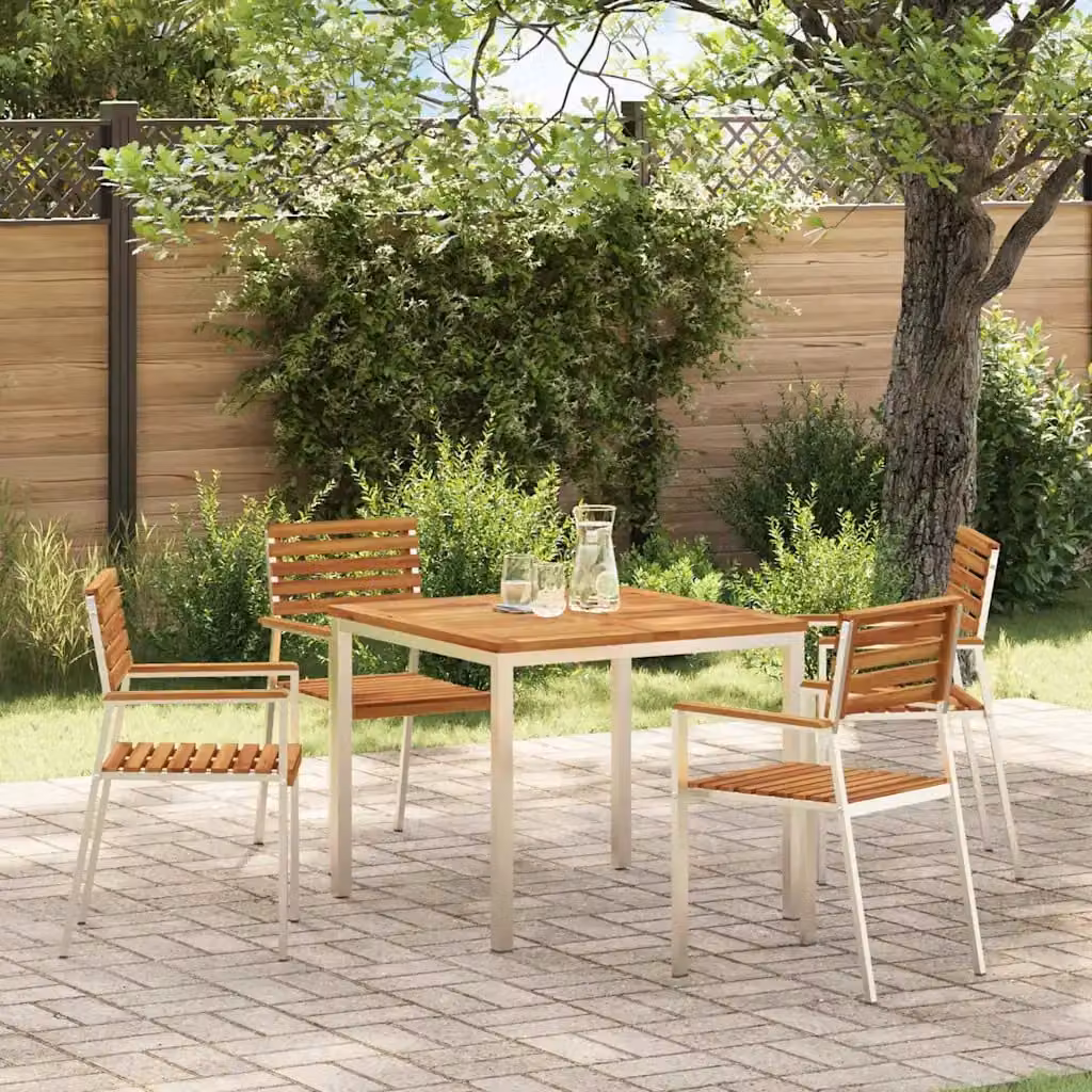 vidaXL Tavolo da pranzo quadrato in legno di acacia e acciaio inossidabile marrone L/P/H: 90 x 90 x 75 cm