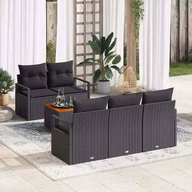 Set Divano da Giardino 6 pz Nero polyrattan 3347646