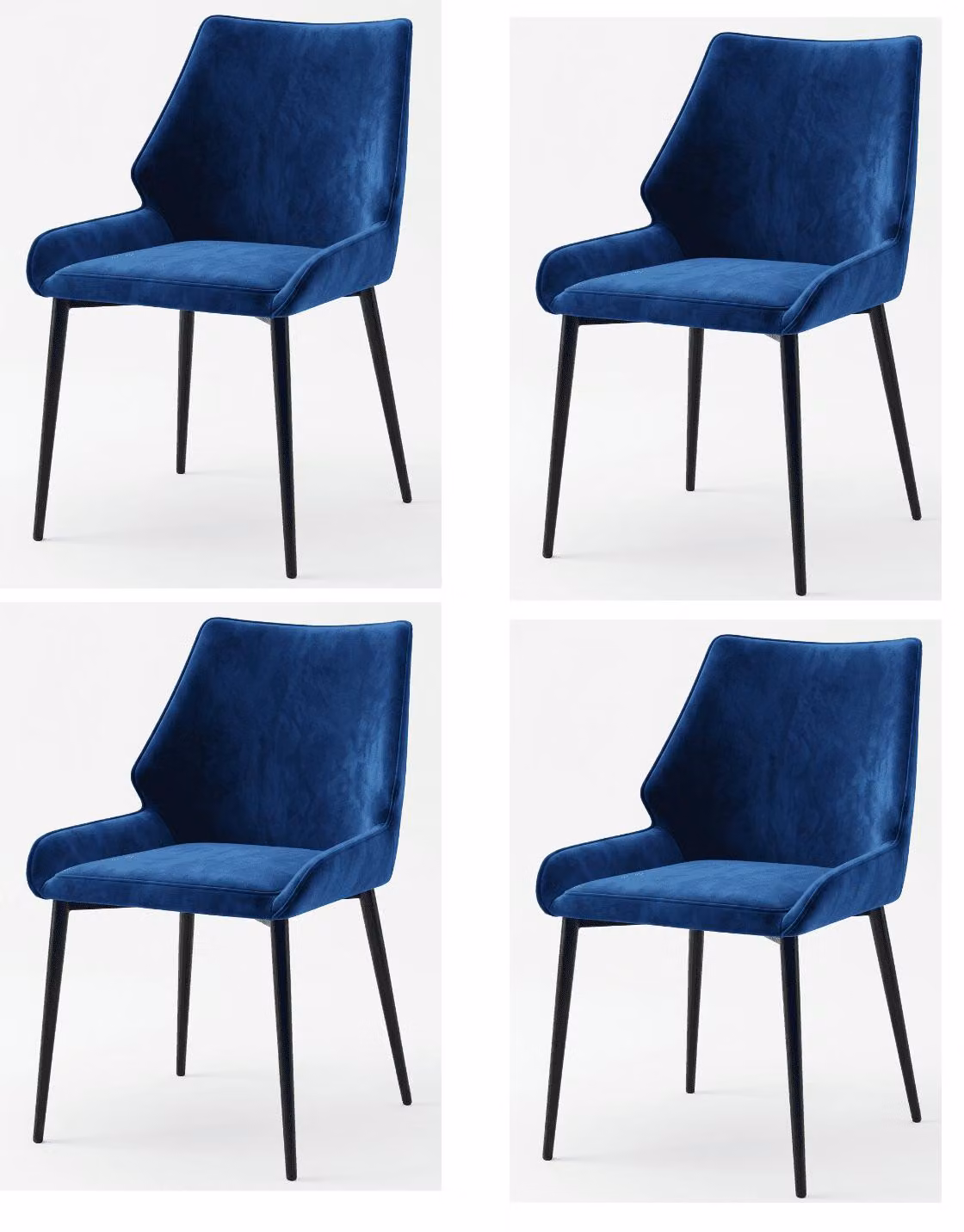 Set di 4 sedie da pranzo dal design minimalista e raffinato, colore blu reale, rivestite in tessuto