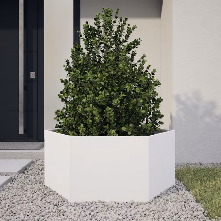 vidaXL Fioriera da Giardino Bianca Esagono 104x90x45 cm in Acciaio