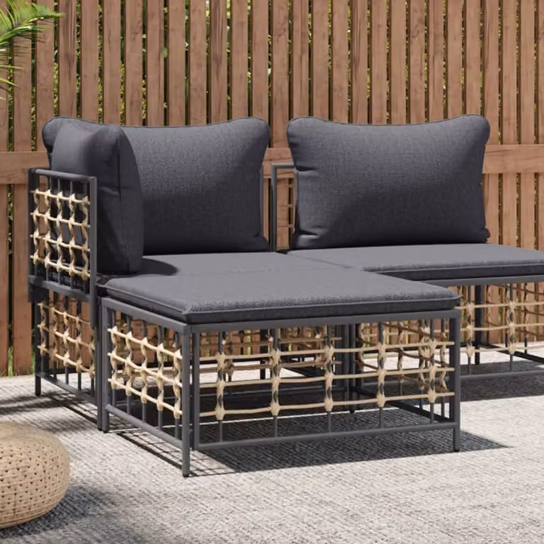 vidaXL Poggiapiedi da Giardino in Polyrattan con Cuscino Grigio Antracite