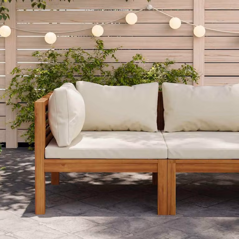 vidaXL Divano Angolare Modulare da Giardino in Legno di Acacia con Cuscini Bianco e Beige