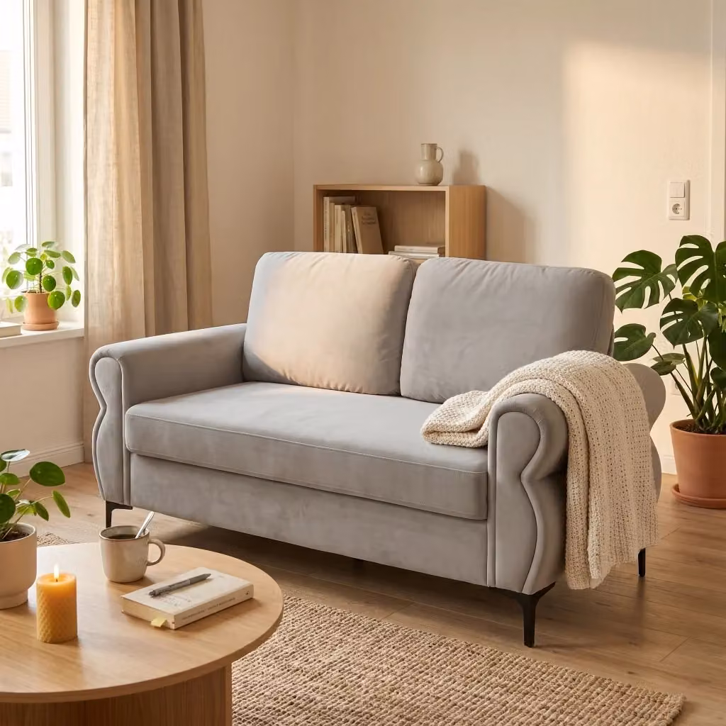 Divano moderno Mivray in tessuto grigio con rivestimenti sfoderabili e struttura in metallo e legno L: 173.5 cm, P: 92 cm, H: 81 cm – 2