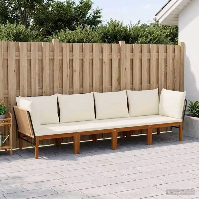 Set di 4 sedie da giardino vidaXL in legno di acacia e corda beige e bianca