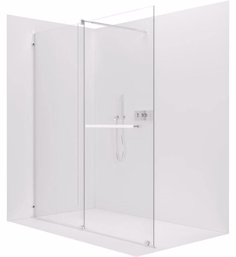 CERANO - Box doccia Walk-in Medin L/P - 8 mm - cromato, vetro trasparente - 160x195 cm - a due ante scorrevoli