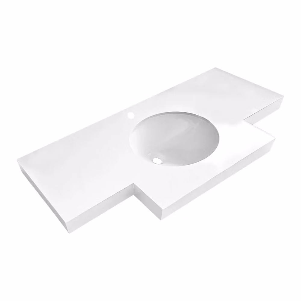 Lavabo da incasso Tezeta YJ12250 con top in pietra sinterizzata e vasca ovale in ceramica bianco lucido L: 122 cm, P: 50 cm, H: 6 cm – 2