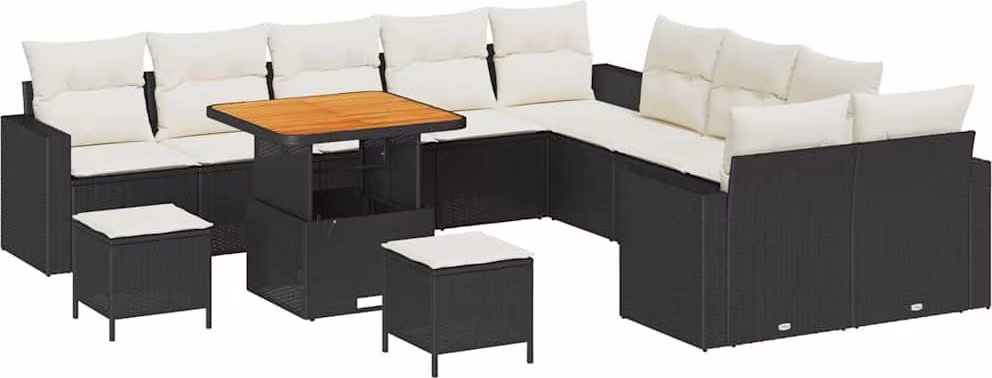 Set Divano da Giardino 13 pcs Nero polyrattan