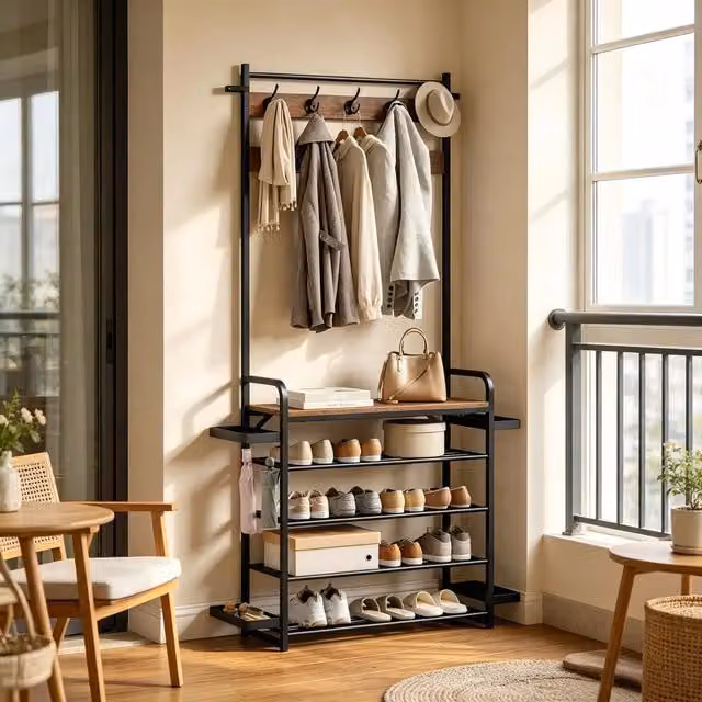 Appendiabiti con ripiani per ingresso ¨C Minimal ¨C Legno multistrato