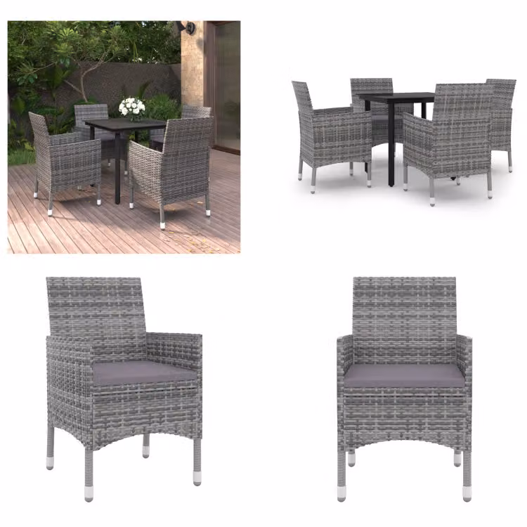vidaXL Set da pranzo da giardino 5 pezzi con cuscini in polirattan e vetro - Set da pranzo da giardino - Set da pranzo da giardino - Set da pranzo da esterno - Tavolo e sedie da giardino