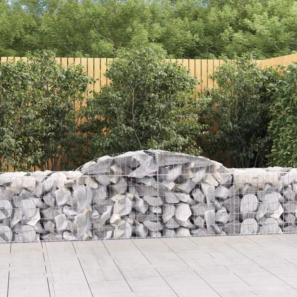 Set di 9 cesti gabbioni ad arco vidaXL in acciaio zincato grigio, L: 300 cm, P: 50 cm, H: 60/80 cm