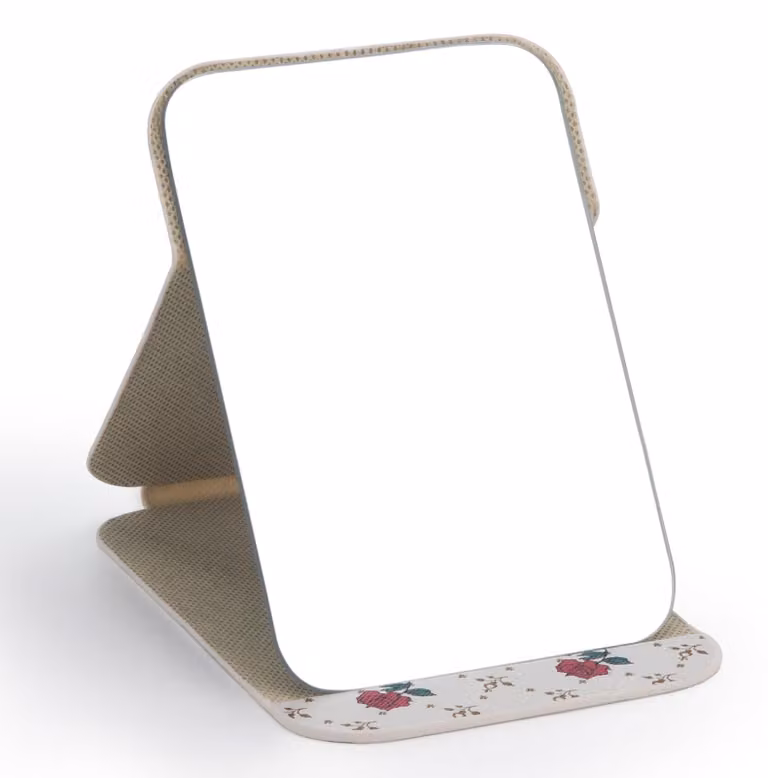 Specchio compatto pieghevole, 16x12 cm, in ecopelle con motivo floreale