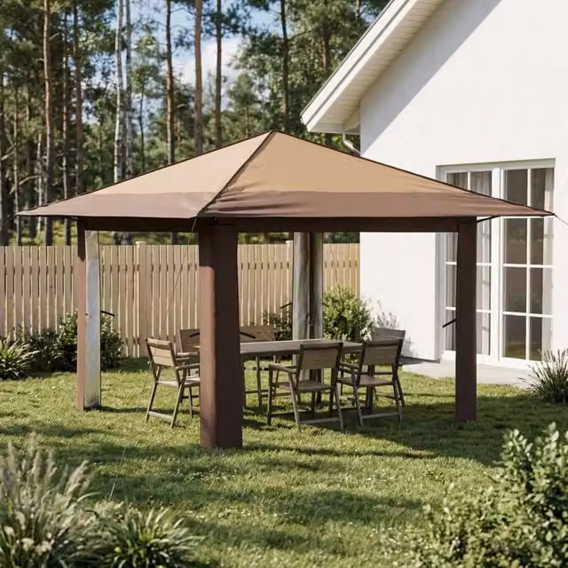 Gazebo senza Parete 3,3 x 3,3 m Beige e Marrone 42036809