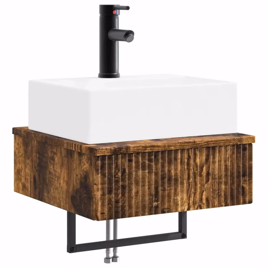 Lavabo da parete moderno vidaXL in MDF color rovere fumo marrone L: 40 cm, P: 41 cm, H: 39 cm – 2