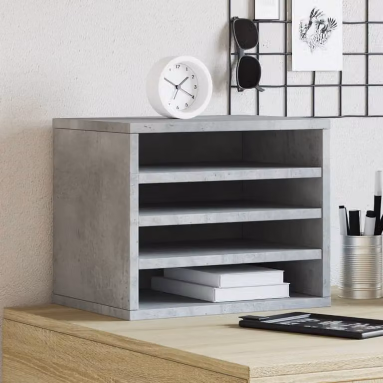 Organizer da scrivania vidaXL in legno multistrato grigio cemento, L 36 cm x P 26 cm x H 29,5 cm