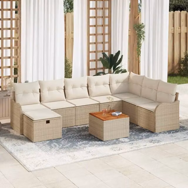 Set Divano da Giardino 9 pz Beige polyrattan 3359526