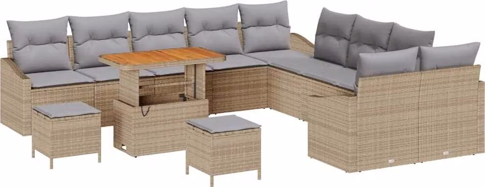 Set Divano da Giardino con cuscino 13 pcs Beige polyrattan