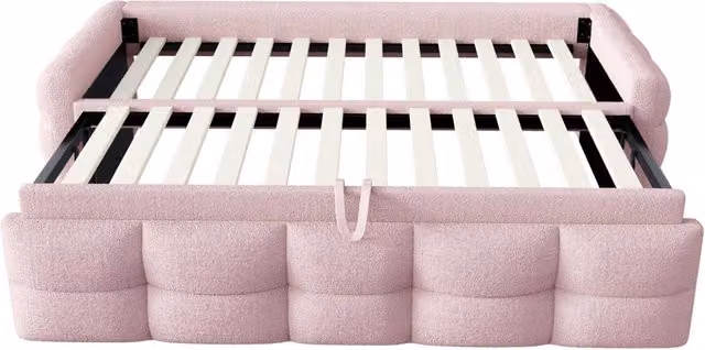 Letto Divano Estraibile in Tessuto Teddy Samt 90/180x190 cm Rosa con Rete a Doghe, Letto Singolo e Matrimoniale Senza Materasso