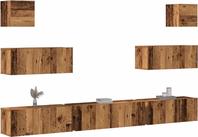 Set Mobile TV 7 pz-Set di 7 Credenza per TV Montato a Parete Legno Antico in Truciolato 282655