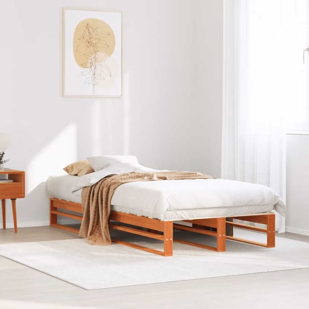 Letto in legno di pino vidaXL color marrone cera con doghe fisse, L/P/H: 90 x 200 cm