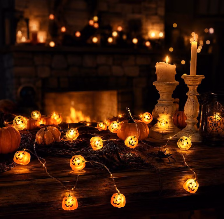 Catena luminosa a tema Halloween, 2 metri, 20 LED, alimentata a batteria, con timer