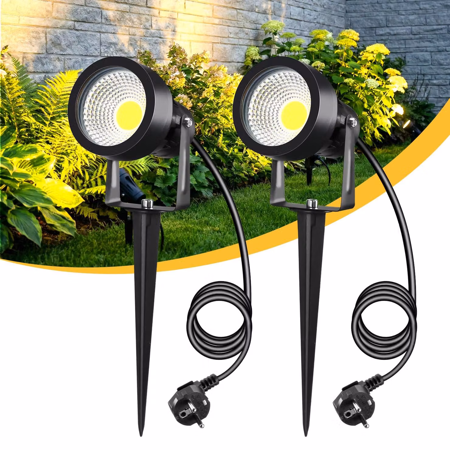 Faretto LED da esterno, 7W, 700 lumen, luce bianco caldo 3000K, grado di protezione IP65, confezione da 2
