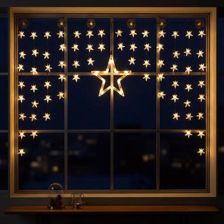 Tenda luminosa a LED, 140x95 cm, 90 LED bianche calde, decorazione per finestre