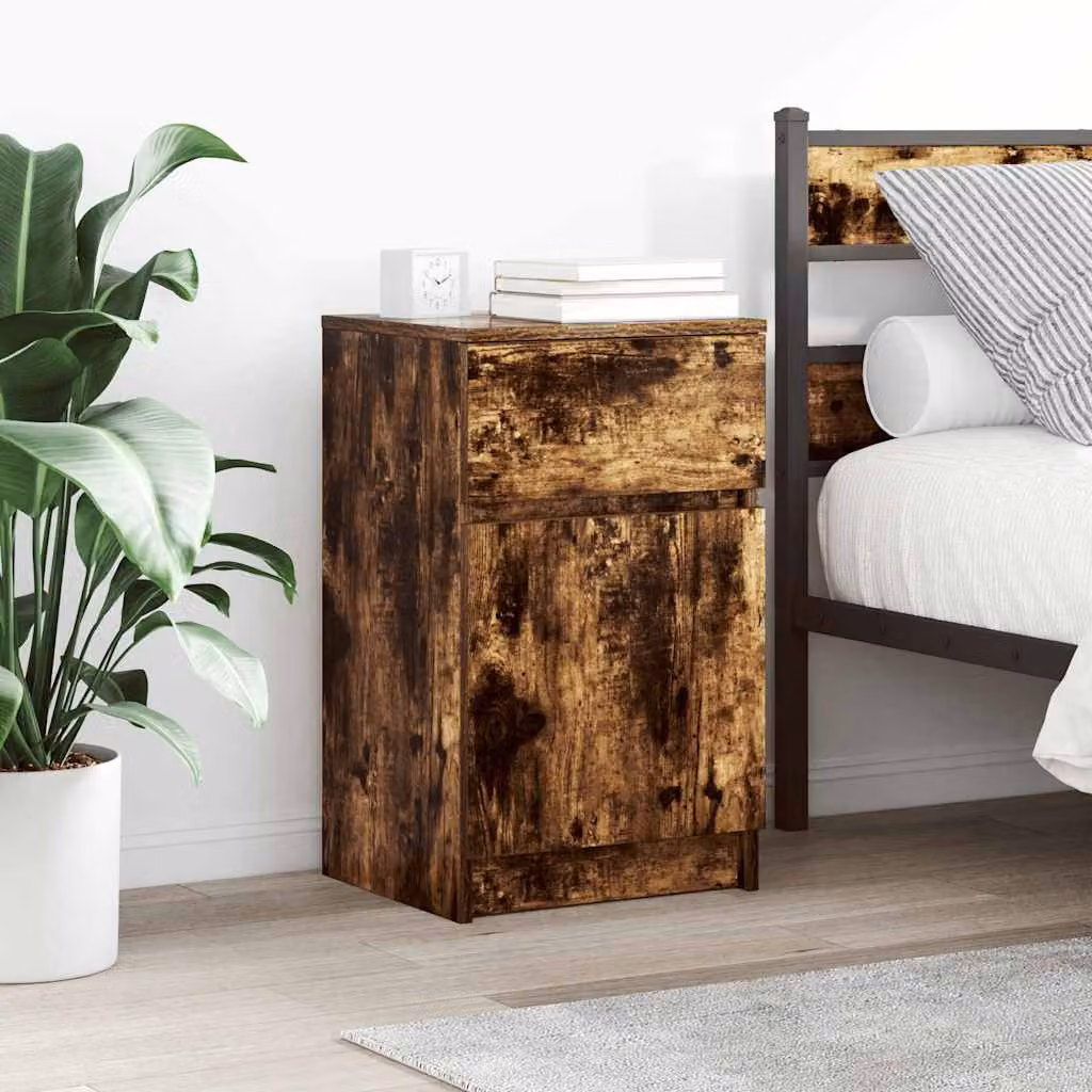 Set di 2 comodini vidaXL in legno multistrato e MDF, colore rovere fumo, design moderno, L 39 cm x P 35 cm x H 65 cm
