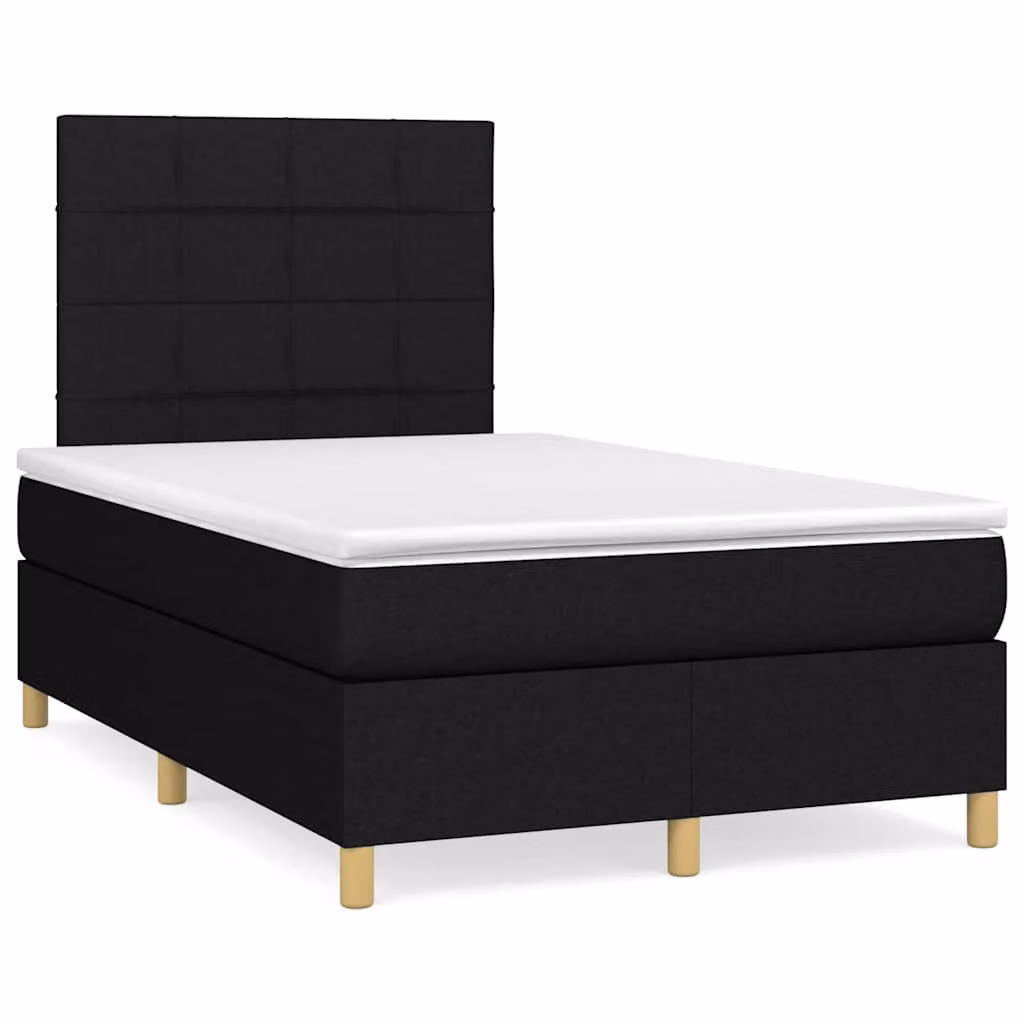 vidaXL Giroletto a Molle con Materasso Ibrido in Tessuto Nero e Bianco L/P/H: 200 x 120 x 123 cm