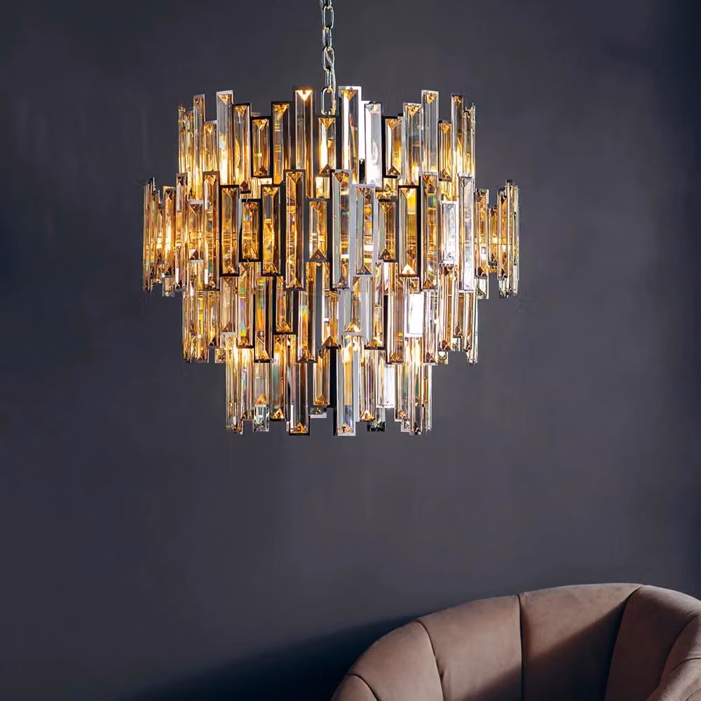 Lampadario a sospensione Viviana Endon in cristallo color champagne con 15 lampadine E14 – 2
