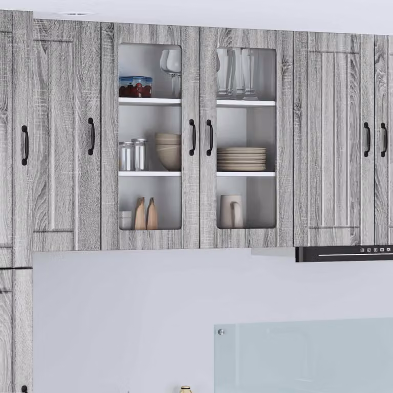 Mobile da parete LUCCA vidaXL in legno e vetro, Grigio Sonoma, L 80 x P 31 x H 80 cm