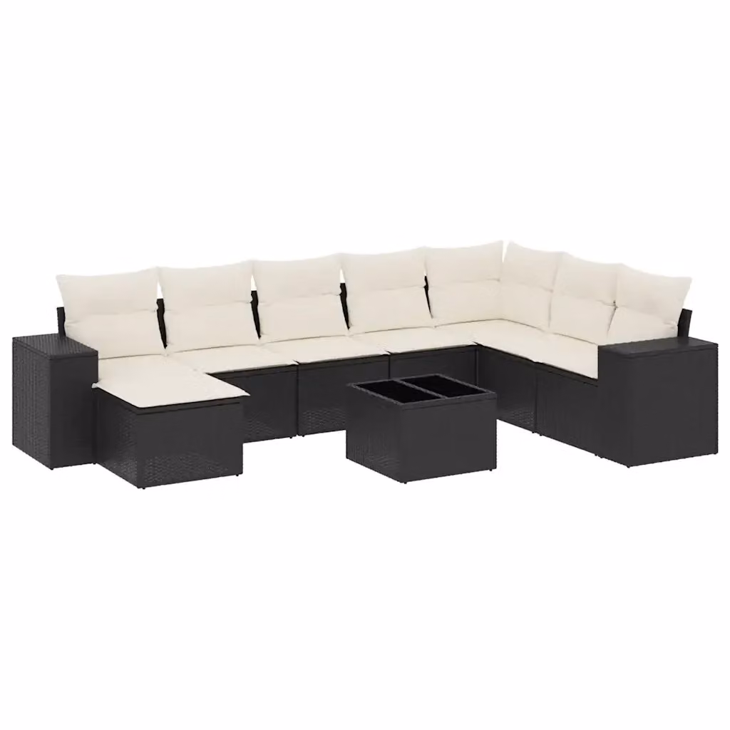 Set di divani da giardino vidaXL 9 pz in polyrattan nero con cuscini e tavolino da esterno a forma di L – 2