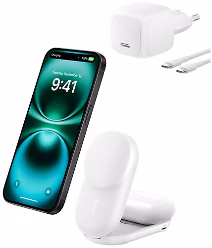 Caricatore Wireless Belkin UltraCharge 25W Qi2 2in1 con USB-C, Bianco