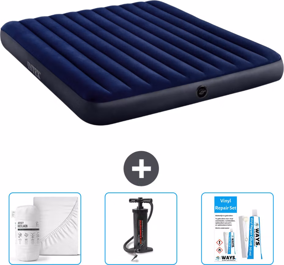 Letto gonfiabile Intex - 2 persone - 183 x 203 x 25 cm - blu - lenzuola incluse - pompa e kit di riparazione