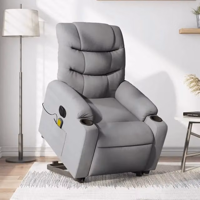 Poltrona alzapersona elettrica con massaggio vidaXL in tessuto grigio per anziani con braccioli
