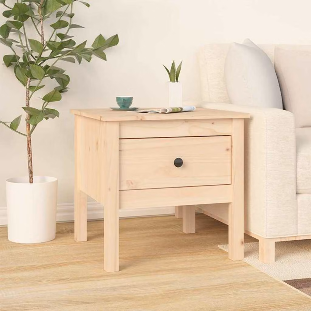 Tavolino Quadrato vidaXL in Legno di Pino Massello, Colore Marrone/Beige, L/P/H: 50 x 50 x 49 cm
