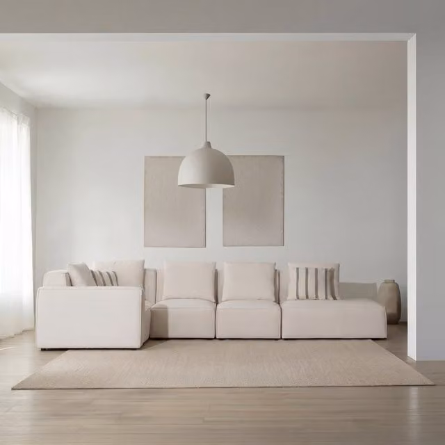 Trevi divano angolare modulare a destra 5 posti in tessuto beige con lato aperto personalizzabile L/P/H: 272 x 0 x 0 cm