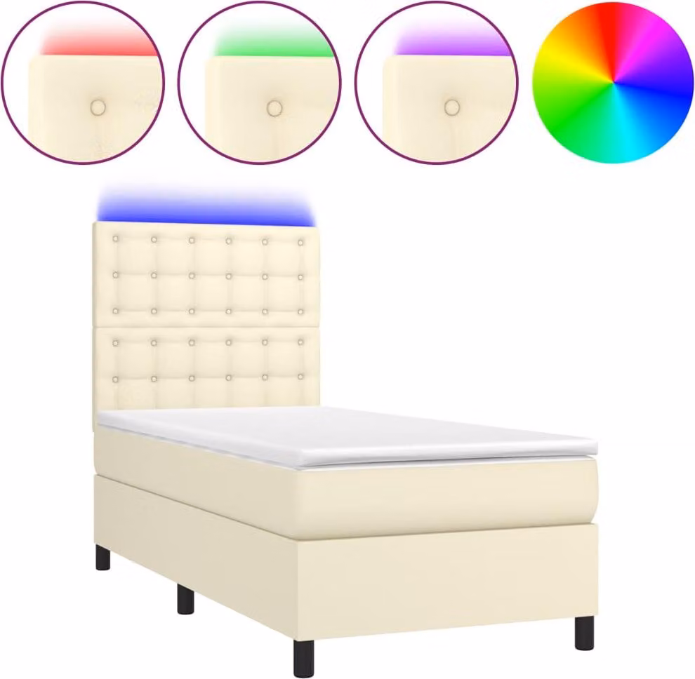 Giroletto a Molle con Materasso e LED Crema 90x200cm Pelle finta
