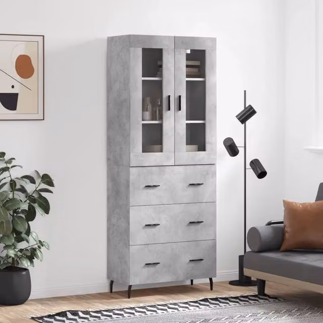 Credenza moderna vidaXL in legno, vetro e metallo, colore grigio, L: 69,5 cm, P: 34 cm, H: 180 cm – 1