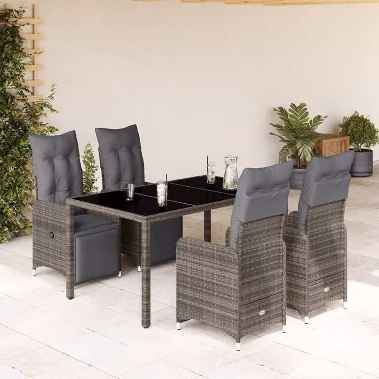 Maison Exclusive - Set Bistrò da Giardino 5 pz con Cuscini in Polyrattan Grigio