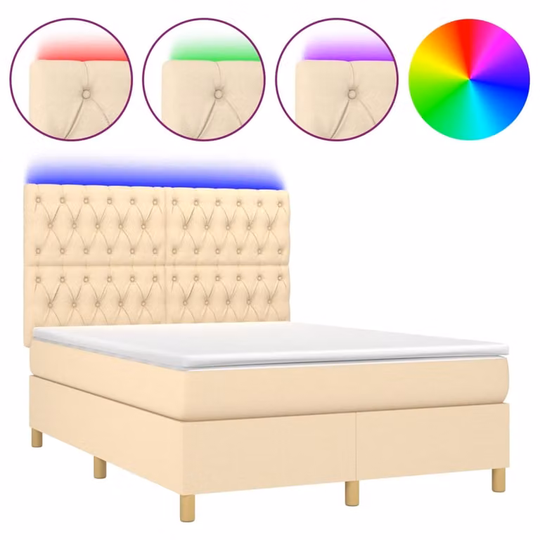 Letto a Molle con Materasso e LED Crema 140x200 cm in Tessuto