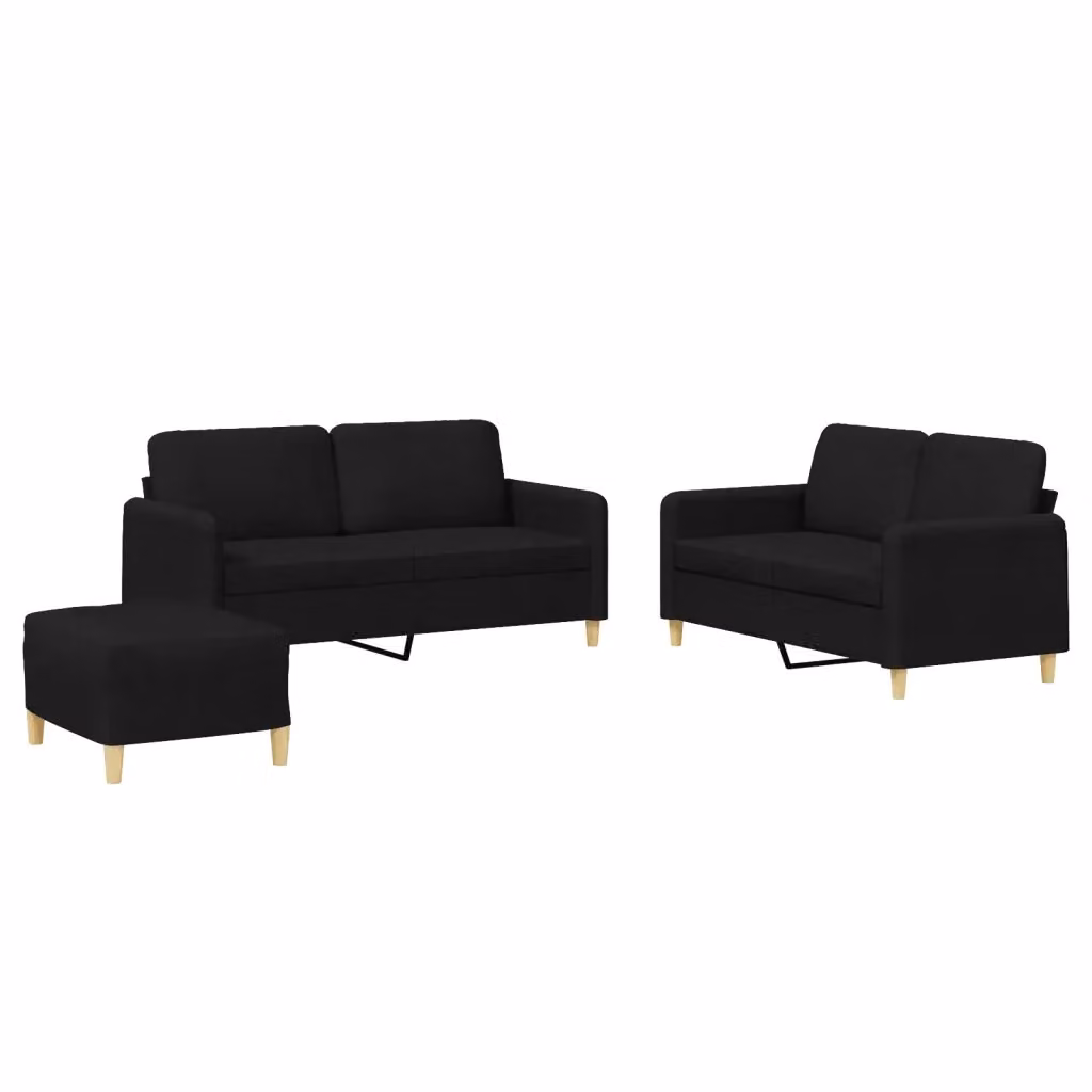 Set di divani 3 pezzi vidaXL in tessuto nero con cuscini per soggiorno in stile moderno – 2